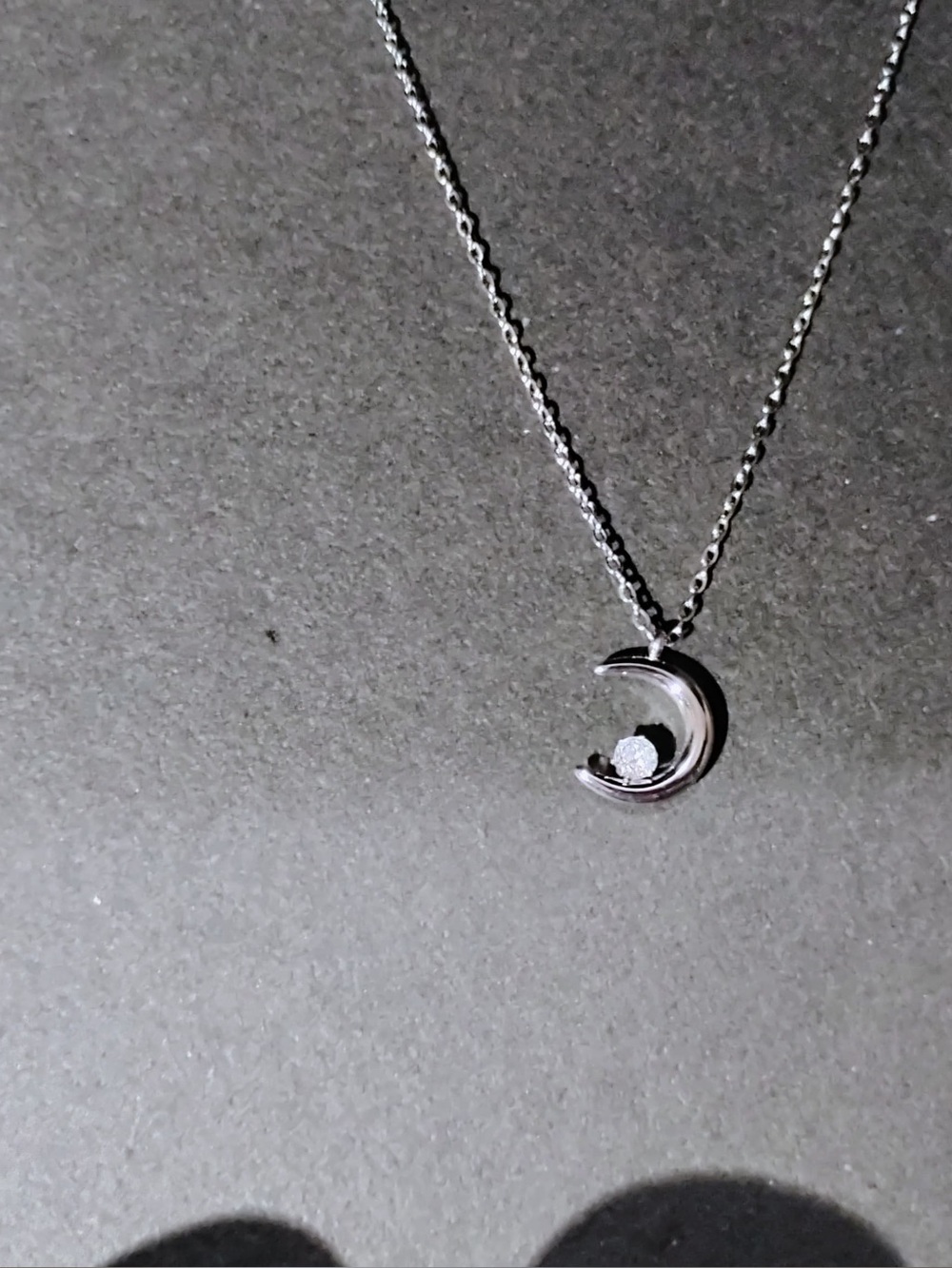 Silver Crescent Moon Necklace with Crystal Accent - Women Jewelry